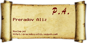 Preradov Aliz névjegykártya